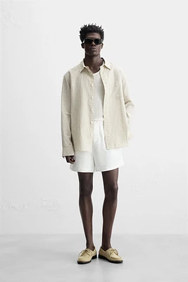 LINEN-COTTON STRIPED PATCHWORK SHIRT
