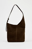 ASYMMETRIC SOFT SPLIT LEATHER BUCKET BAG