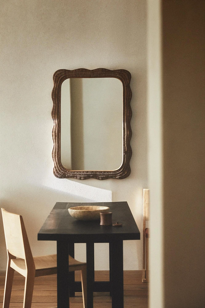 IRREGULAR RATTAN WALL MIRROR