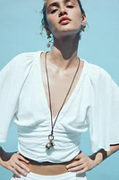 BLOUSE MANCHES VOLANTÉES AVEC LIN