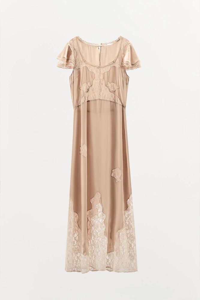 ROBE MI-LONGUE SATINÉE BRODÉE