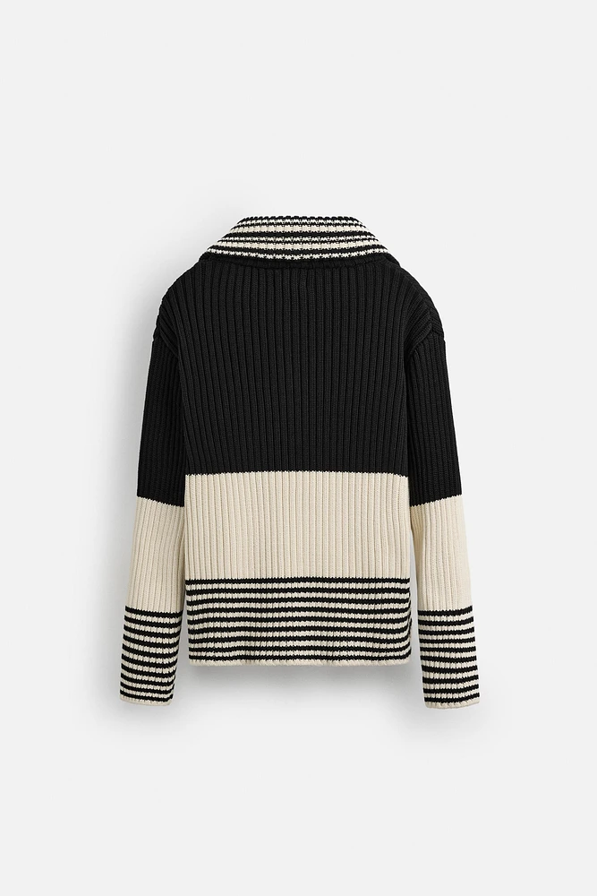 LIMITED EDITION STRIPED ZIP NECK SWEATER