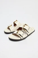 DOUBLE STRAP BUCKLE FLAT SANDALS