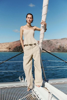 PANTALON DROIT SURPIQÛRES AVEC LIN