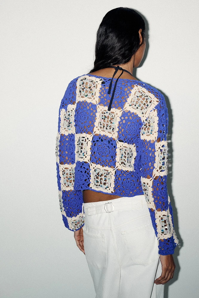 VESTE CROCHET SEQUINS