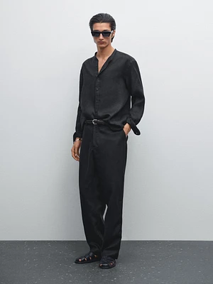 100% linen regular fit stand-up collar shirt