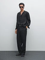 100% linen regular fit stand-up collar shirt