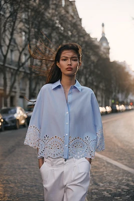 POPLIN TOP WITH EYELET EMBROIDERY