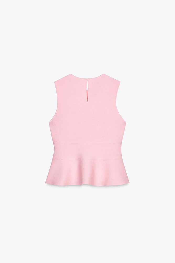 TIE-DETAIL PEPLUM KNIT TOP