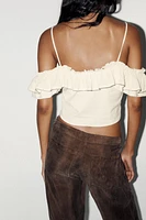 COLD-SHOULDER BEADED CROP TOP