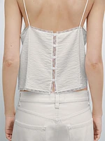 Lace trim top with button detail