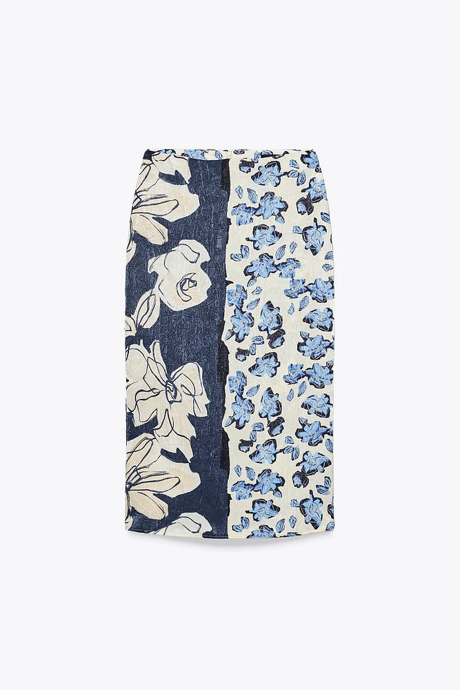 SATIN PRINTED MIDI SKIRT