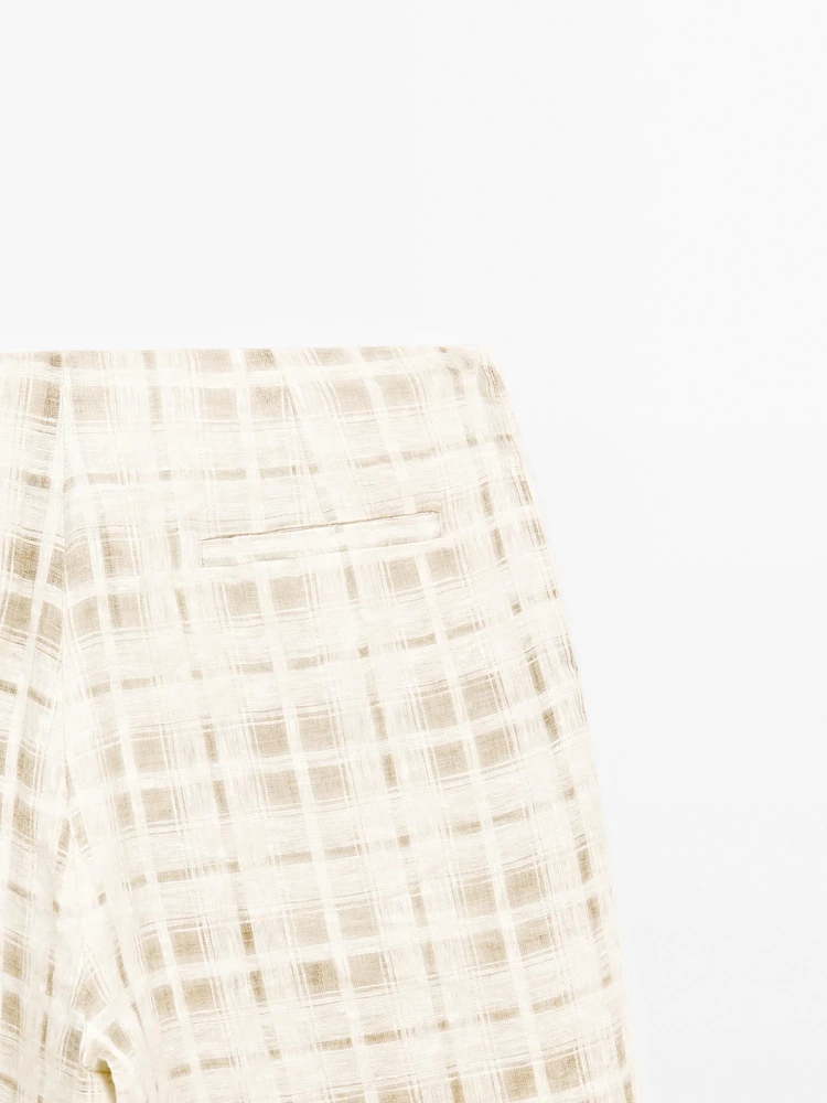 Flowing linen blend check trousers