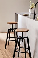 WOOD AND METAL SWIVEL BAR STOOL