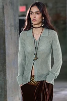 PULL COL POLO EN MAILLE AJOURÉE