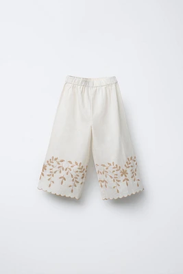 EMBROIDERED LINEN CULOTTE PANTS