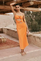 ROBE MI-LONGUE SATINÉE AJOURÉE
