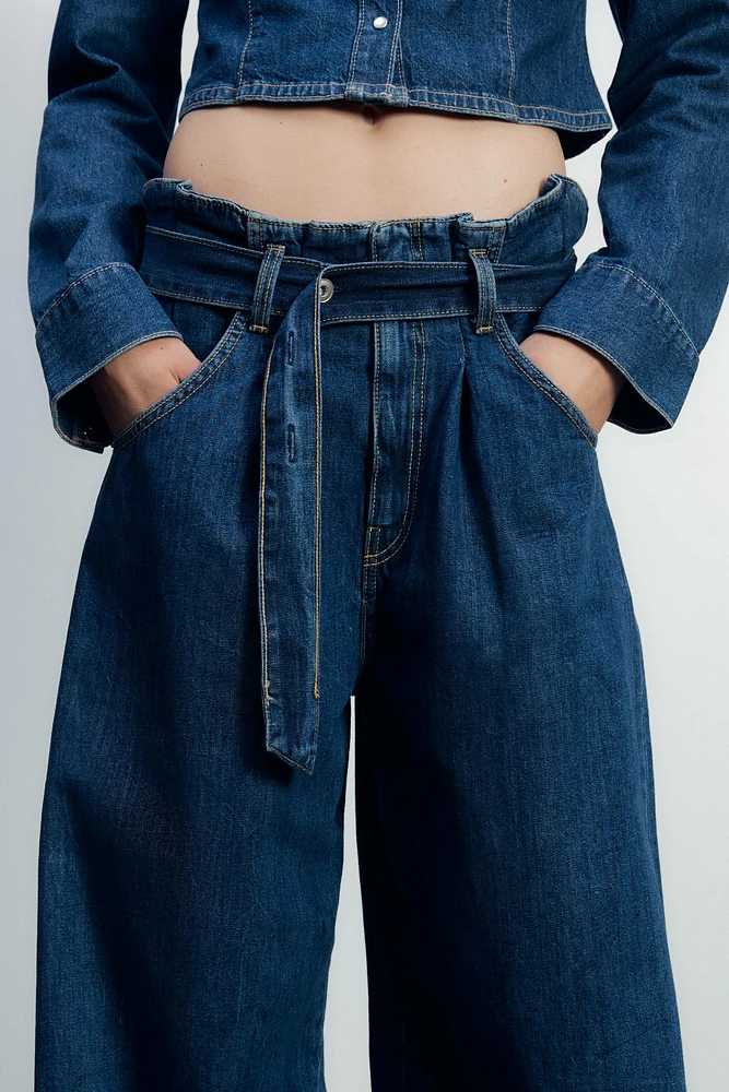 TRF HIGH-WAISTED PAPERBAG BELT JEANS