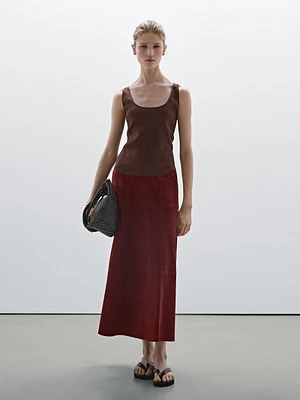 Strappy linen blend top