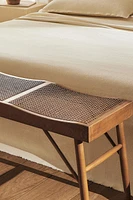 WOOD AND RATTAN BENCH