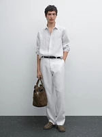 Chemise à rayures regular fit 100 % lin