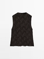 Creased-effect funnel neck top