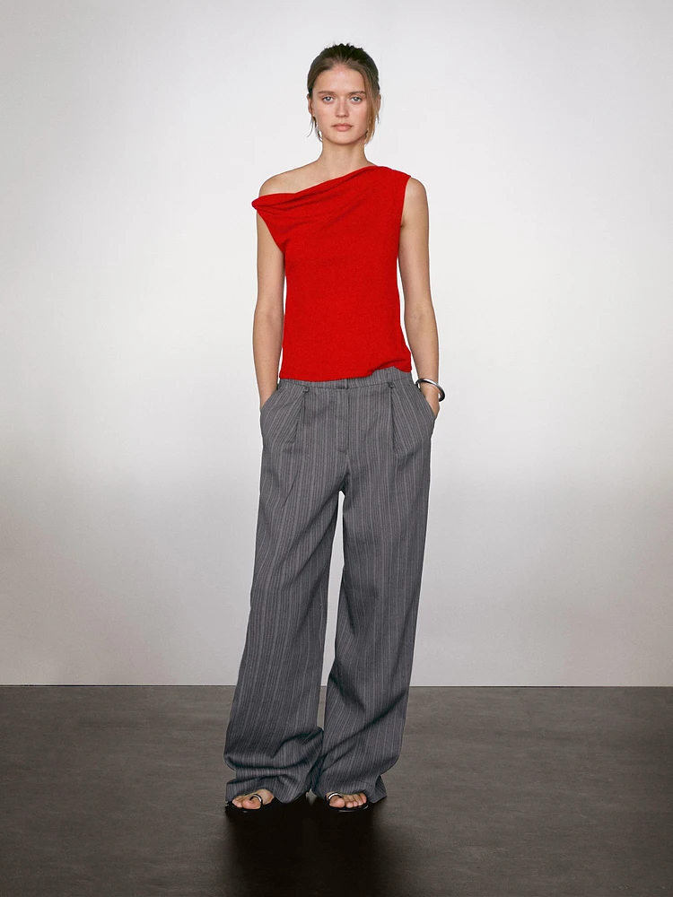 Draped cotton top with knot detail