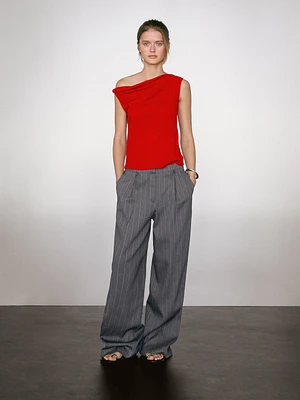 Draped cotton top with knot detail
