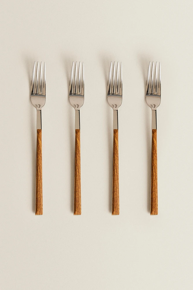 SET OF FORKS WITH WOOD-DESIGN HANDLES (SET OF 4)