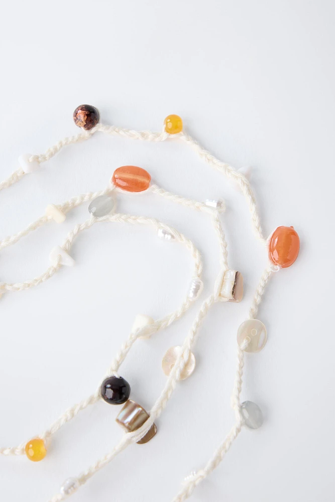 BEADED AND SHELL ROPE NECKLACE