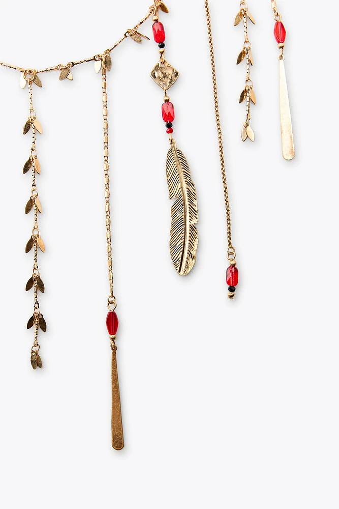 PACK OF 2 FEATHER WATERFALL NECKLACES