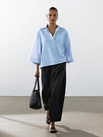 Blouse à col polo lin mélangé