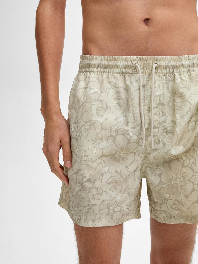 Printed swimming trunks with elastic waistband