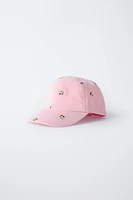 WASHED EFFECT EMBROIDERED CHERRY CAP