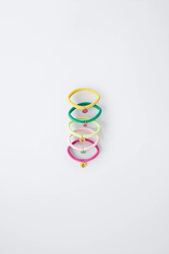 FIVE-PACK OF FRUIT CHARM HAIR TIES