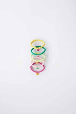 FIVE-PACK OF FRUIT CHARM HAIR TIES