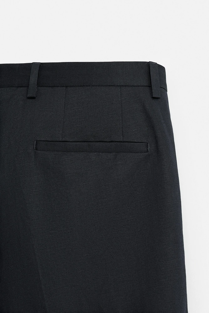 PANTALON DE COSTUME À CHEVRONS LIN ET COTON