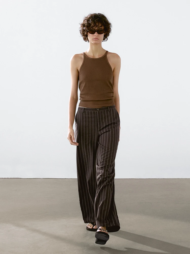Low-rise wide-leg striped trousers