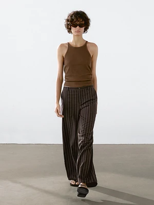 Low-rise wide-leg striped trousers