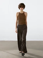 Low-rise wide-leg striped trousers