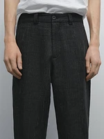 100% linen trousers with check detail