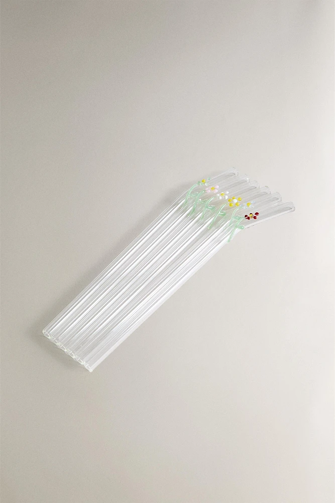 SET OF FLORAL BOROSILICATE GLASS STRAWS (SET OF 6)