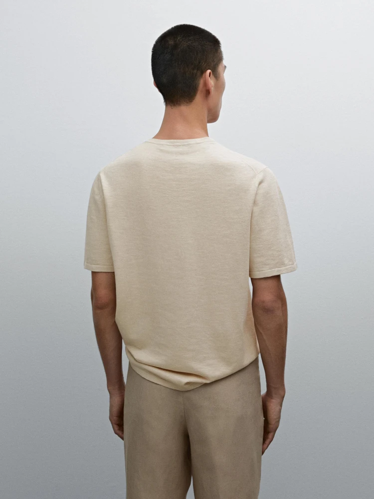 Cotton blend knit short sleeve sweater