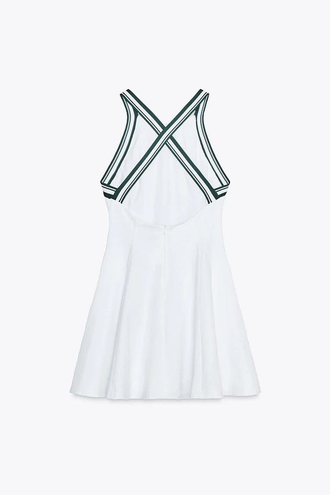 CONTRAST RIB HALTER DRESS