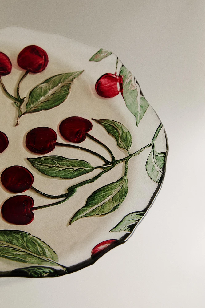 ASSIETTE À DESSERT VERRE RECYCLABLE CERISES