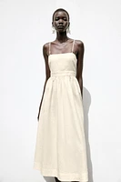 ROBE MIDI AVEC LIN BRETELLES FANTAISIE