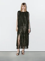 Robe courte à franges en cuir nappa - Studio