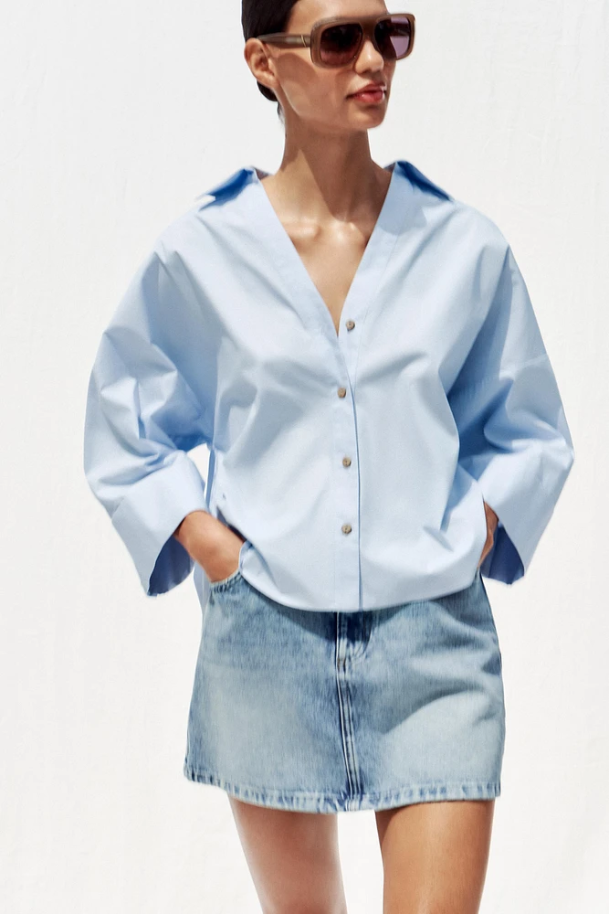 CHEMISE EN POPELINE À MANCHES LARGES