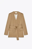 BELTED BLAZER WITH SHOULDER PADS