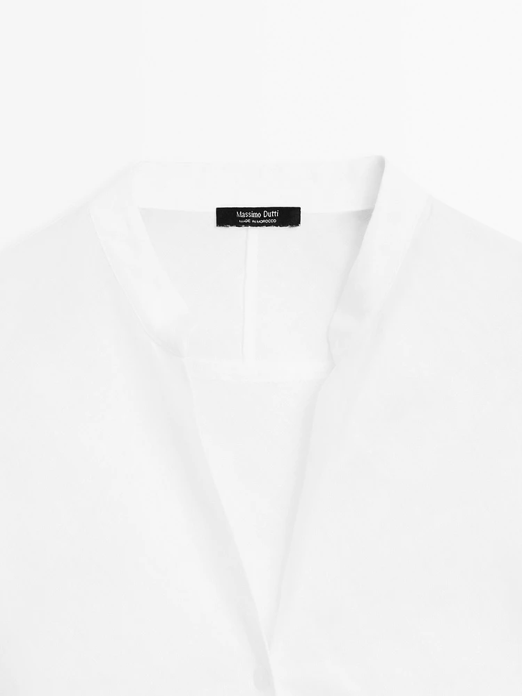 Flowing linen shirt with stand collar
